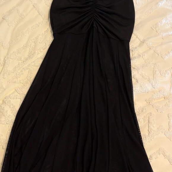 Meshki Caspian Slinky And Mesh Off Shoulder Maxi Dress Black Small - Picture 4 of 7